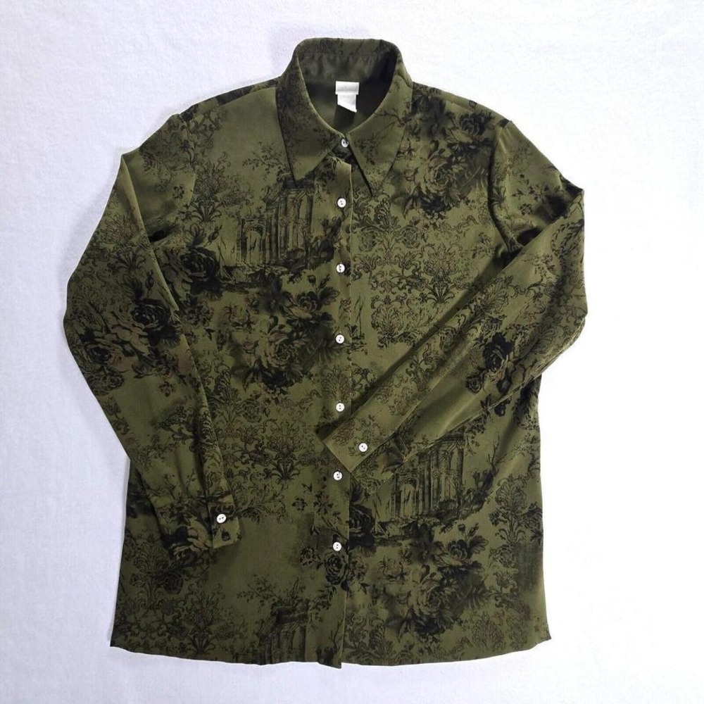 Soft Sorroundings Top Long Sleeve Womens Button Up Shirt Stretch Floral Size TL